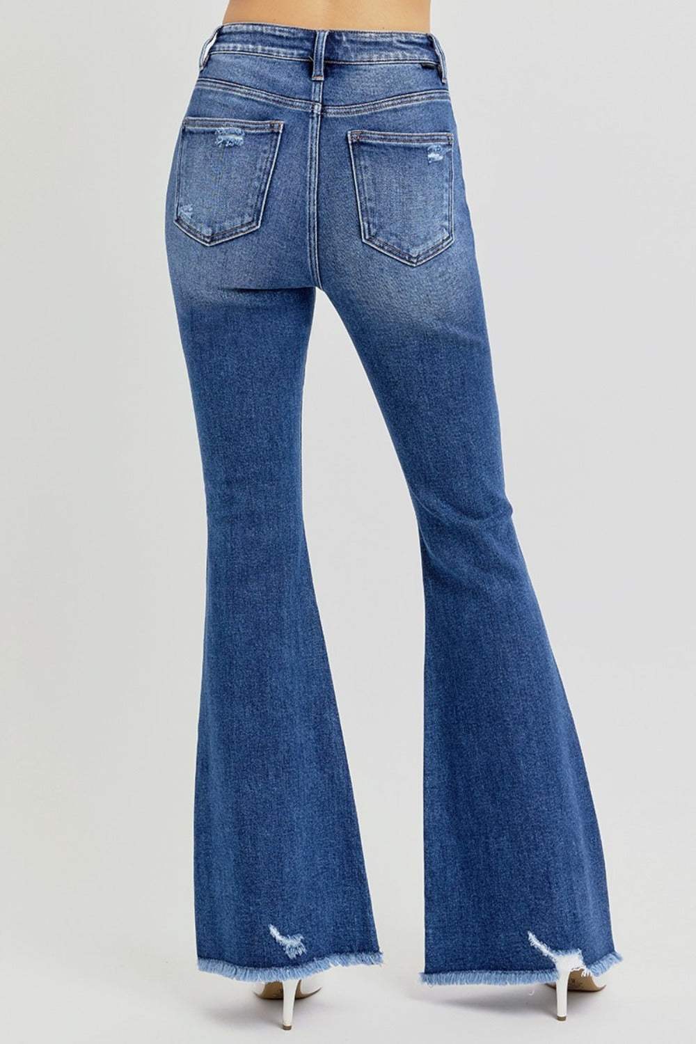 RISEN Full Size High Rise Distressed Raw Hem Flare Jeans - Trendsi - Flyclothing LLC