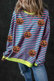 Pumpkin Striped Round Neck Long Sleeve Sweatshirt - Trendsi - Flyclothing LLC