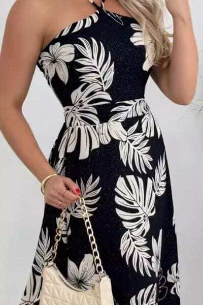 Smocked Printed Halter Neck Dress - Trendsi - Flyclothing LLC