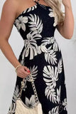 Smocked Printed Halter Neck Dress - Trendsi