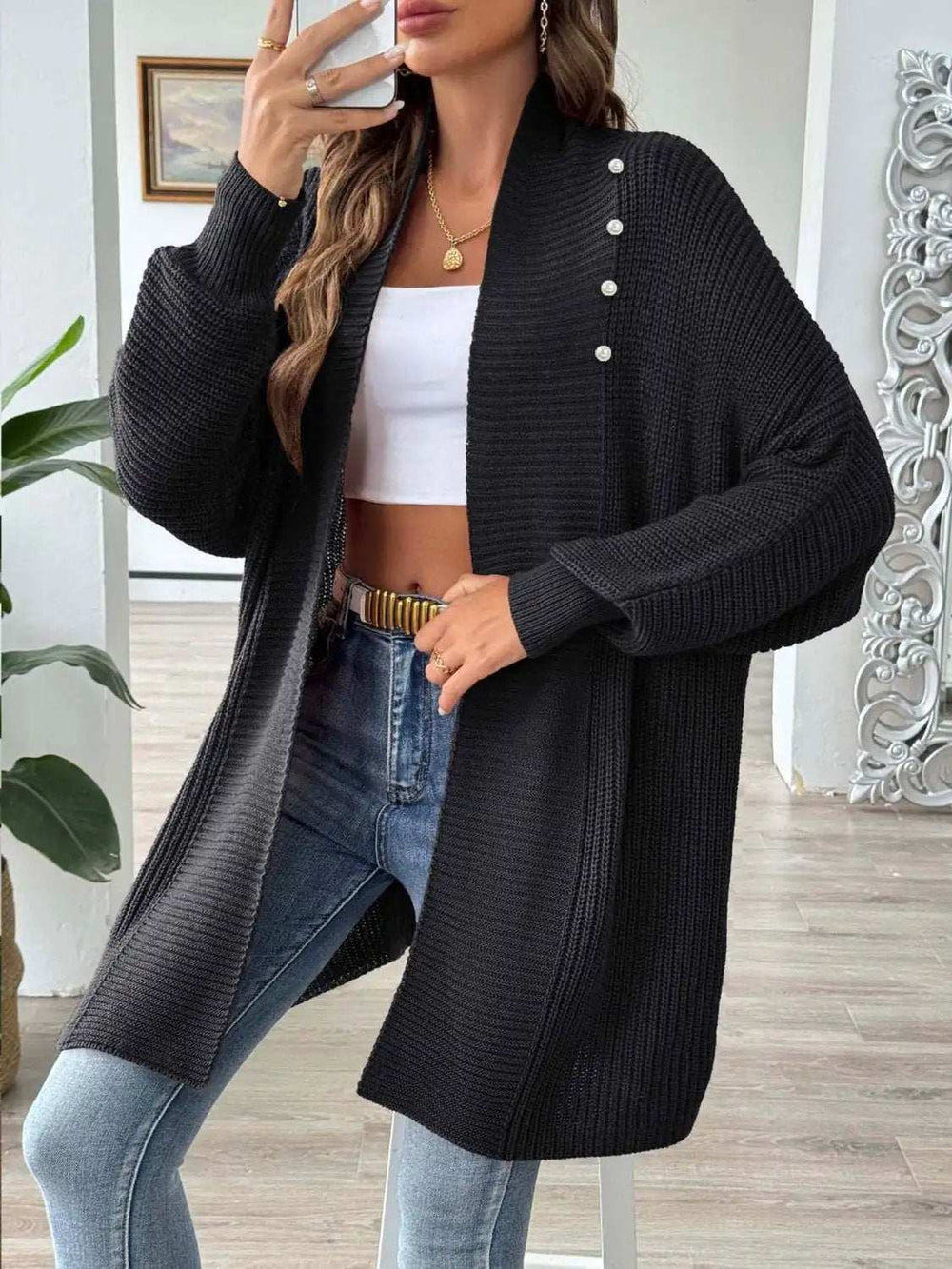Open Front Long Sleeve Cardigan - Trendsi - Flyclothing LLC
