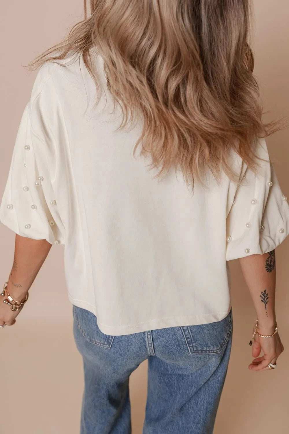 Bowknot Graphic Pearl Puff Half Sleeve T Shirt - Trendsi - Flyclothing LLC