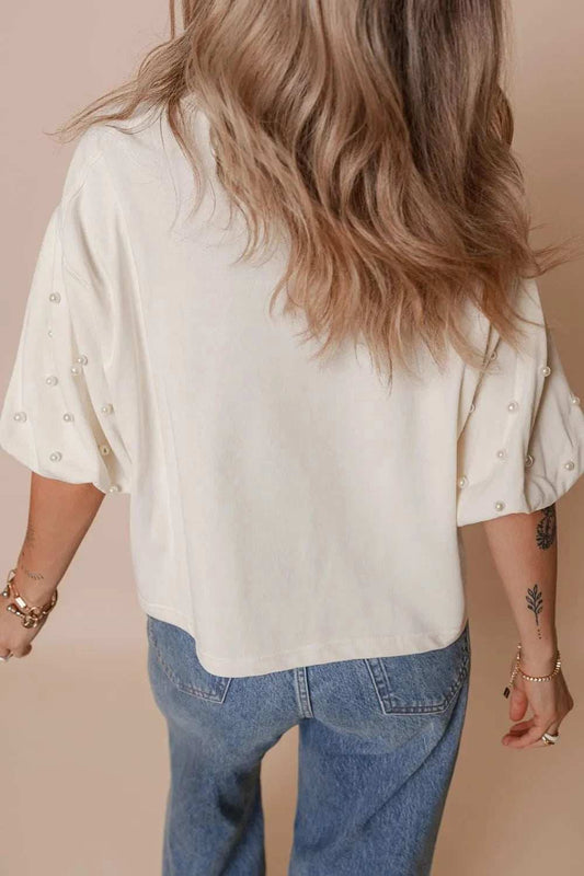 Bowknot Graphic Pearl Puff Half Sleeve T Shirt - Trendsi - Flyclothing LLC