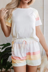 Rainbow Striped Round Neck T Shirt and Shorts Lounge Set - Trendsi - Flyclothing LLC