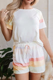 Rainbow Striped Round Neck T Shirt and Shorts Lounge Set - Trendsi - Flyclothing LLC