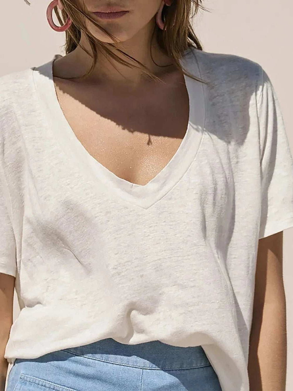 Solid V-Neck Short Sleeve T-Shirt - Trendsi - Flyclothing LLC