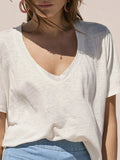 Solid V-Neck Short Sleeve T-Shirt - Trendsi