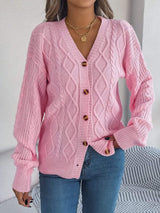 Cable-Knit Long Sleeve Cardigan - Trendsi - Flyclothing LLC