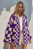 Double Take Full Size Open Front Checkered Drop Shoulder Cardigan - Trendsi