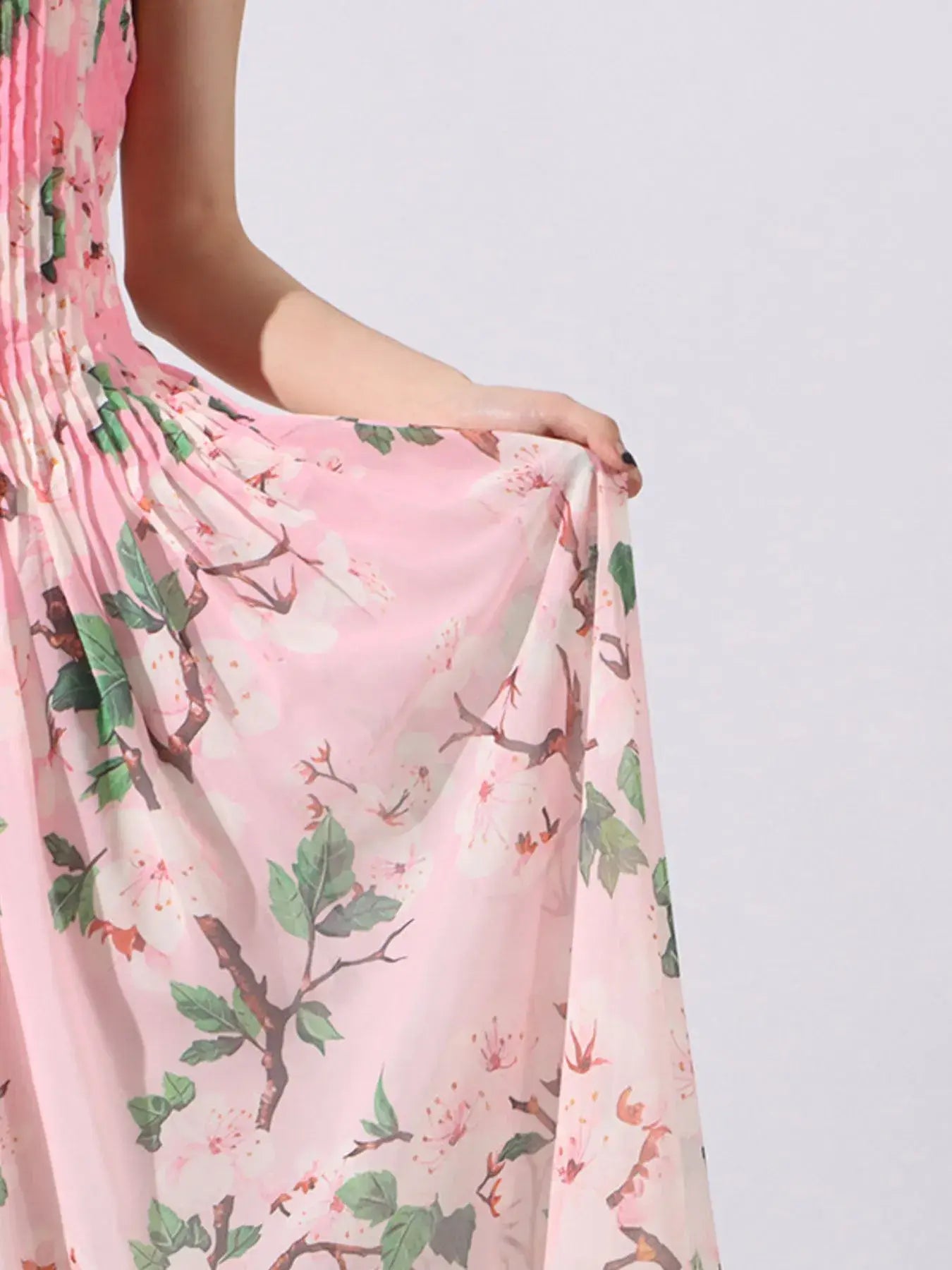 Floral Print Pleated Maxi Dress - Trendsi - Flyclothing LLC