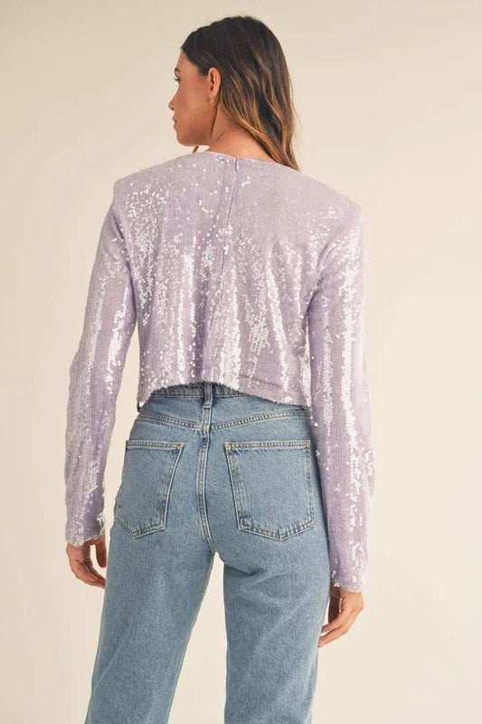 MABLE Shoulder Padded Sequin Crop Top - Trendsi - Flyclothing LLC