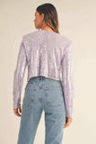 MABLE Shoulder Padded Sequin Crop Top - Trendsi - Flyclothing LLC