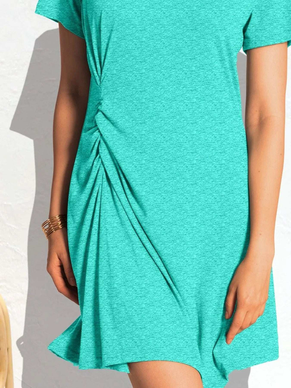Ruched Short Sleeve Mini Tee Dress - Trendsi - Flyclothing LLC