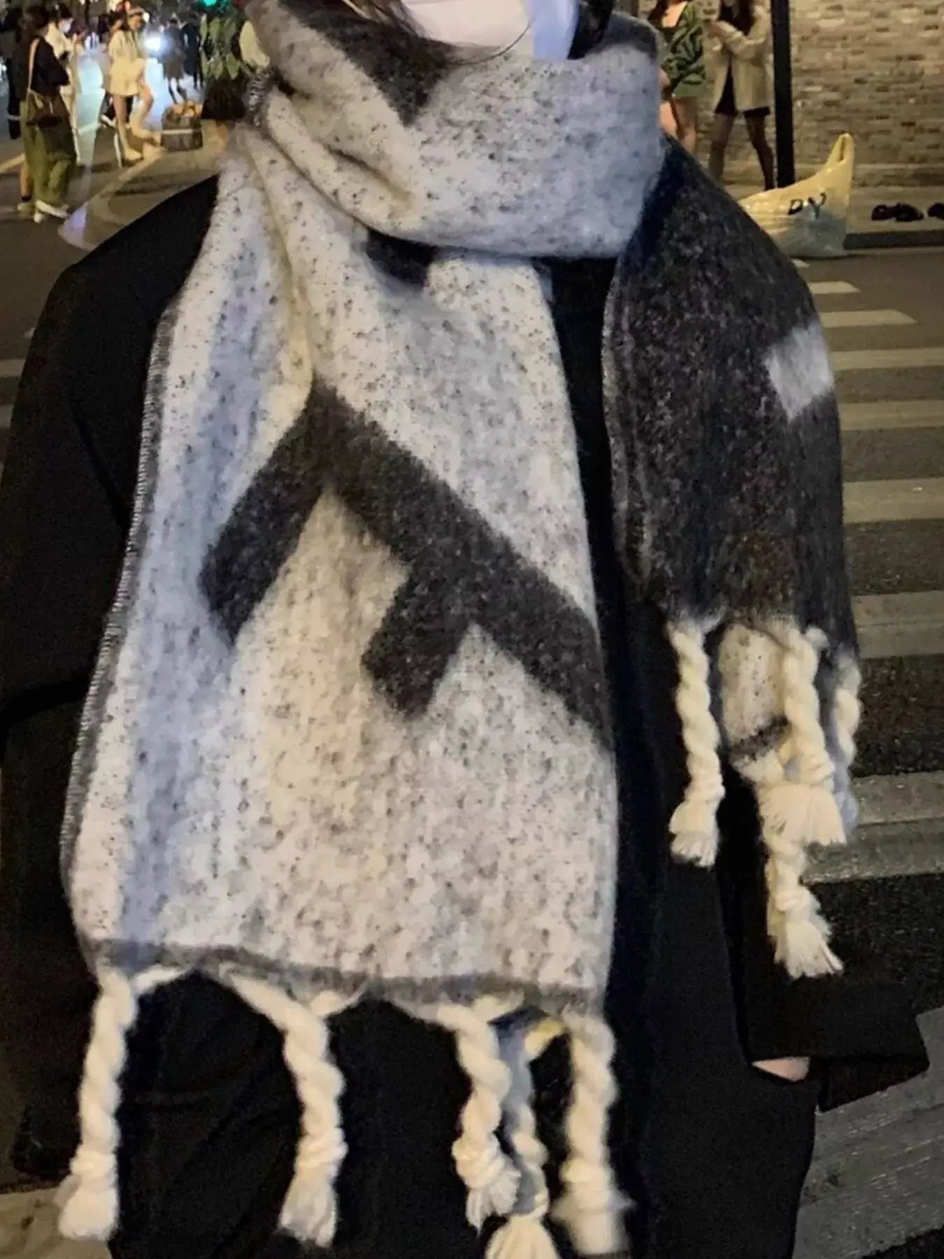 Oversized Chunky Knit Fringe Scarf - Trendsi - Flyclothing LLC