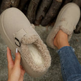 Fuzzy Trim Buckle Platform Slippers - Trendsi - Flyclothing LLC
