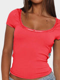 Lace Detail Scoop Neck Short Sleeve T-Shirt - Trendsi - Flyclothing LLC