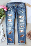 Distressed Football Straight Jeans - Trendsi