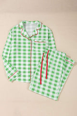 Plaid Collared Neck Long Sleeve Top and Pants Set - Trendsi - Flyclothing LLC