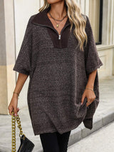 Slit Quarter Zip Half Sleeve Sweater - Trendsi - Flyclothing LLC