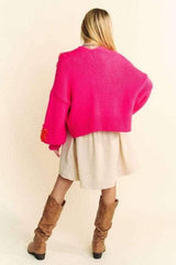 Davi & Dani Floral Applique Open Front Drop Shoulder Cardigan - Trendsi - Flyclothing LLC
