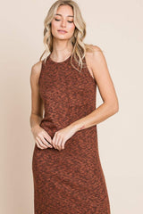 BOMBOM Slit Round Neck Sleeveless Midi Dress - Trendsi - Flyclothing LLC