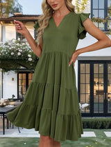 Ruffle Sleeve Tiered Midi Dress - Trendsi - Flyclothing LLC