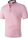 Men's Full Size Stand Collar Contrast Short Sleeve Polo Plus Size - Trendsi