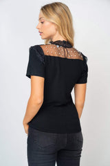 White Birch Mesh Pearl Detail Short Sleeve T-Shirt - Trendsi - Flyclothing LLC