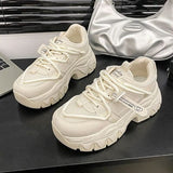 Lace Up Round Toe Platform Athletic Shoes - Trendsi