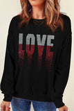 Rhinestone LOVE Round Neck Long Sleeve Sweatshirt - Trendsi - Flyclothing LLC