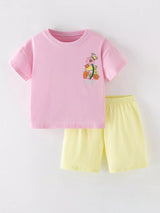 Children's Floral Print Short Sleeve T-Shirt & Shorts Set - Trendsi - Flyclothing LLC