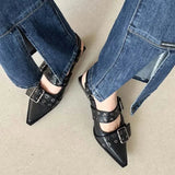 Point Toe Eyelet Buckle Slip-Ons - Trendsi