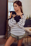 BiBi Stripe Yarn Dye Waffle One Shoulder Ribbon Detail Top - Trendsi - Flyclothing LLC