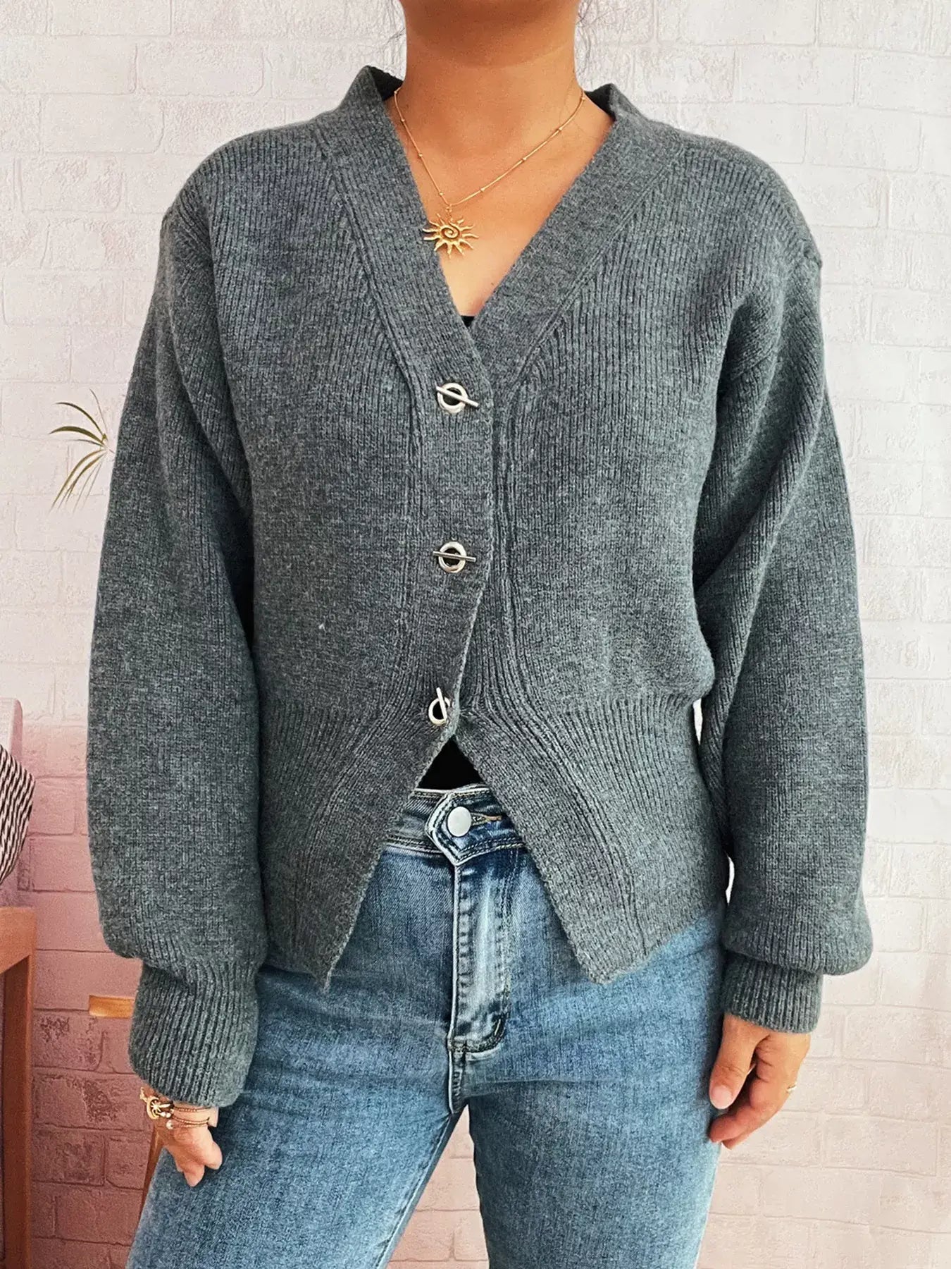 Button Up Long Sleeve Cardigan - Trendsi - Flyclothing LLC