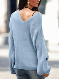 Full Size Lace Up V-Neck Long Sleeve Sweater - Trendsi - Flyclothing LLC