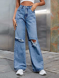 Distressed Wide Leg Jeans with Pockets - Trendsi - Flyclothing LLC
