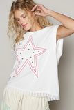POL Star Patch Studded Sleeveless T-Shirt with Lace Hem - Trendsi