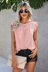 Ruffled Round Neck Cap Sleeve T-Shirt - Trendsi