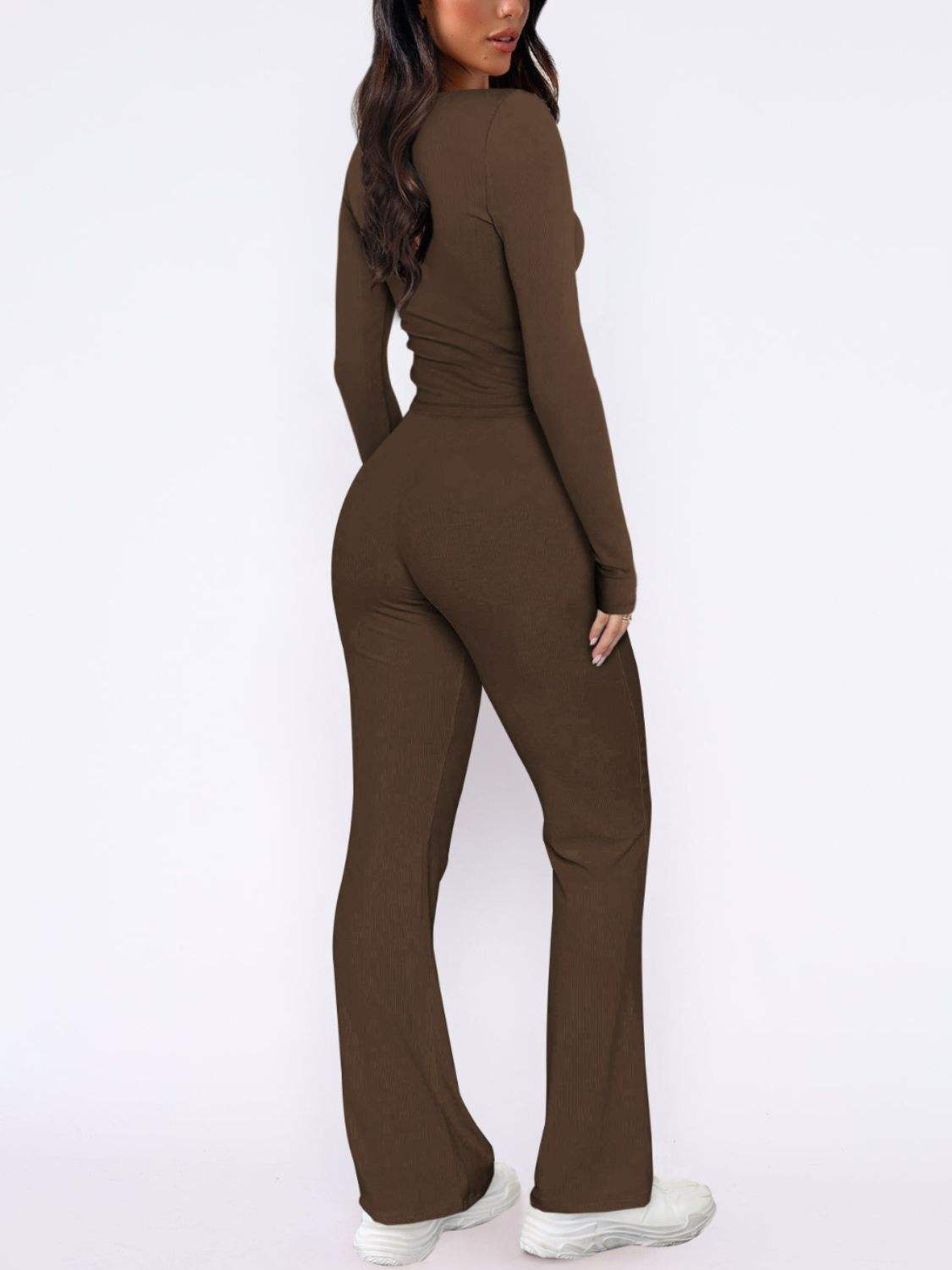 V-Neck Long Sleeve Top and Pants Set - Trendsi - Flyclothing LLC