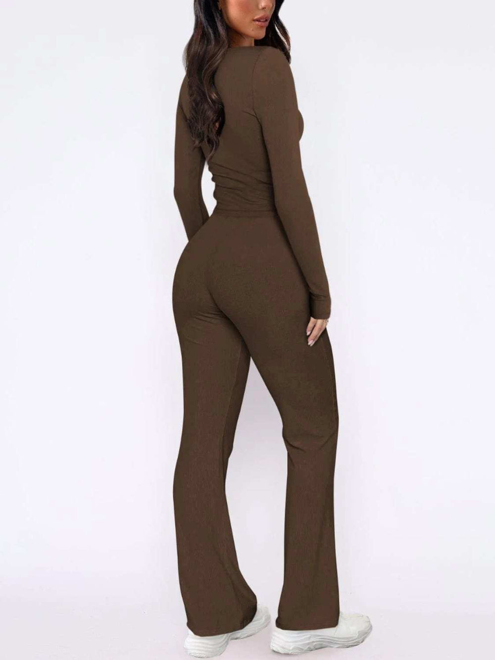 V-Neck Long Sleeve Top and Pants Set - Trendsi - Flyclothing LLC