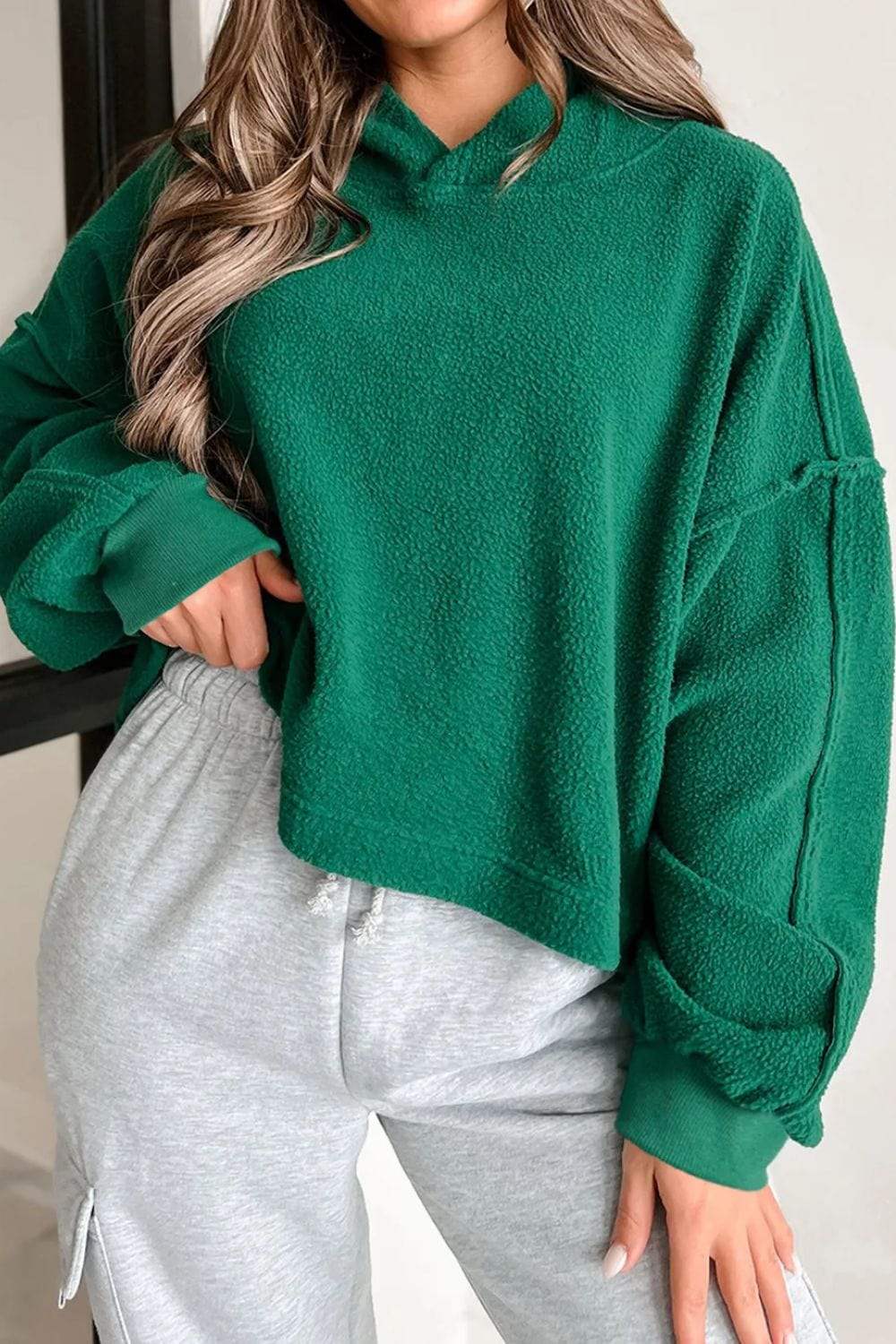 Exposed Seam Long Sleeve Hoodie - Trendsi - Flyclothing LLC