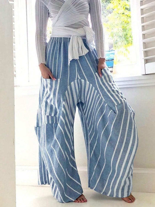 Striped Elastic Waist Wide Leg Pants - Trendsi - Flyclothing LLC