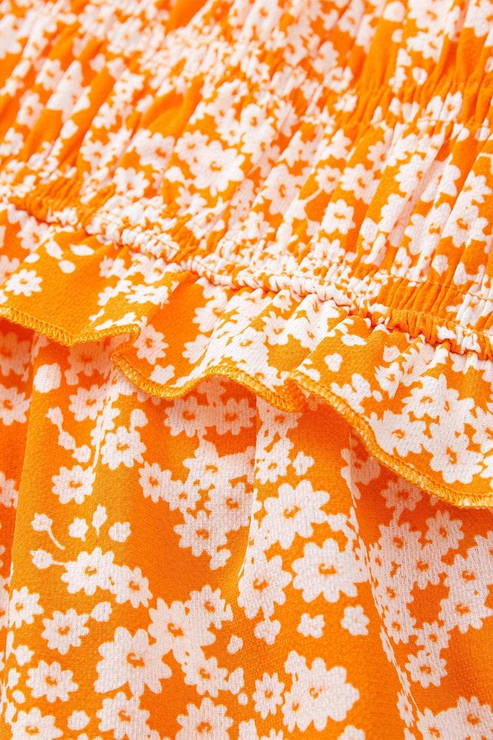 Floral Print Smocked V Neck Wide Sleeve Maxi Dress - Trendsi - Flyclothing LLC