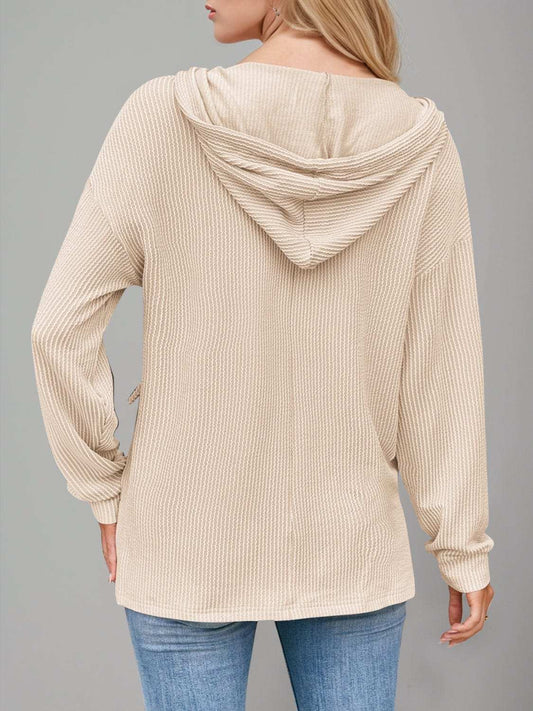 Double Take Drawstring Dropped Shoulder Long Sleeve Hoodie - Trendsi - Flyclothing LLC