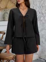 Devine Double Tied V-Neck Top and Shorts Set - Trendsi - Flyclothing LLC