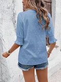 Eyelet Notched Flounce Sleeve Blouse - Trendsi - Flyclothing LLC