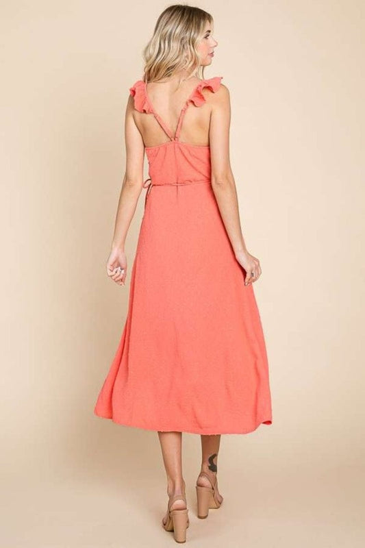 Culture Code Ruffle Detail Surplice Wrap Slip Dress - Trendsi