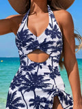 Cutout Printed Halter Neck One-Piece Swimwear - Trendsi - Flyclothing LLC