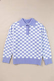 Plus Size Checkered Collared Neck Long Sleeve Sweater - Trendsi - Flyclothing LLC