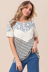 BiBi Printed Color Block Short Sleeve T-Shirt - Trendsi - Flyclothing LLC